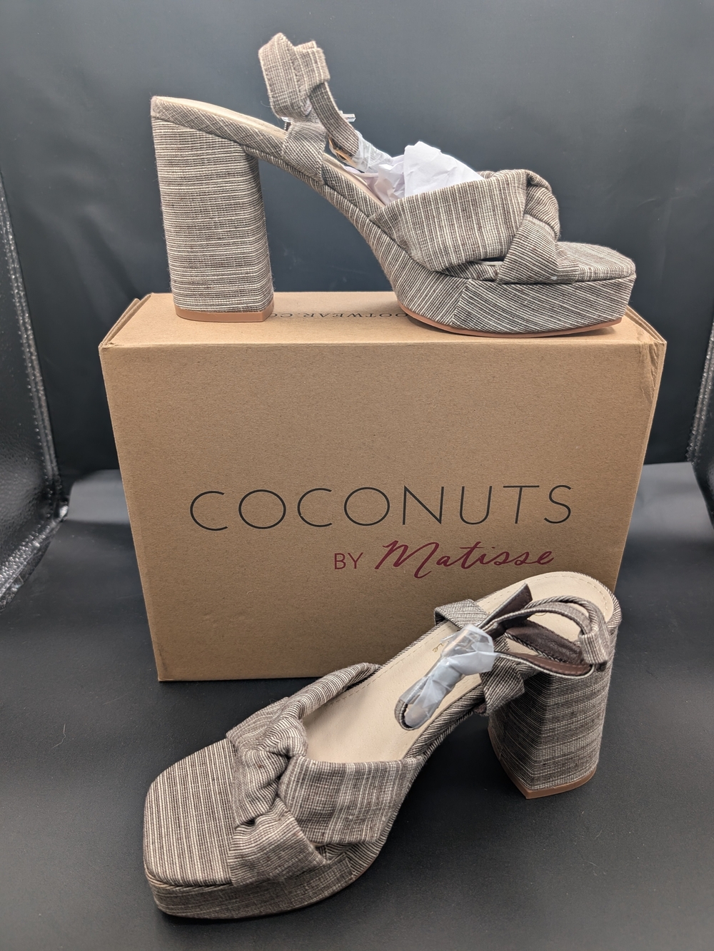 Coconuts by Matisse Striped Knot Platform Heels in Taupe